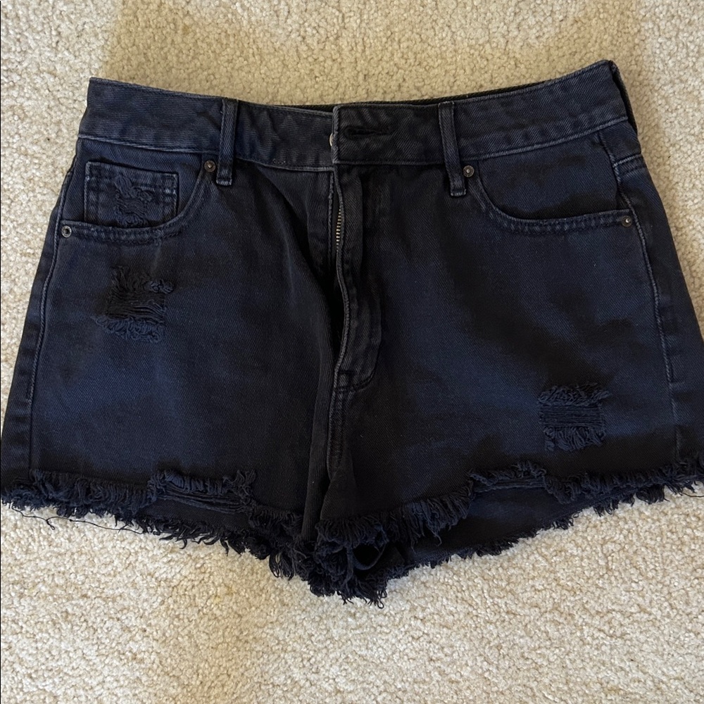 PacSun Black Distressed Frayed Hem Jean Shorts